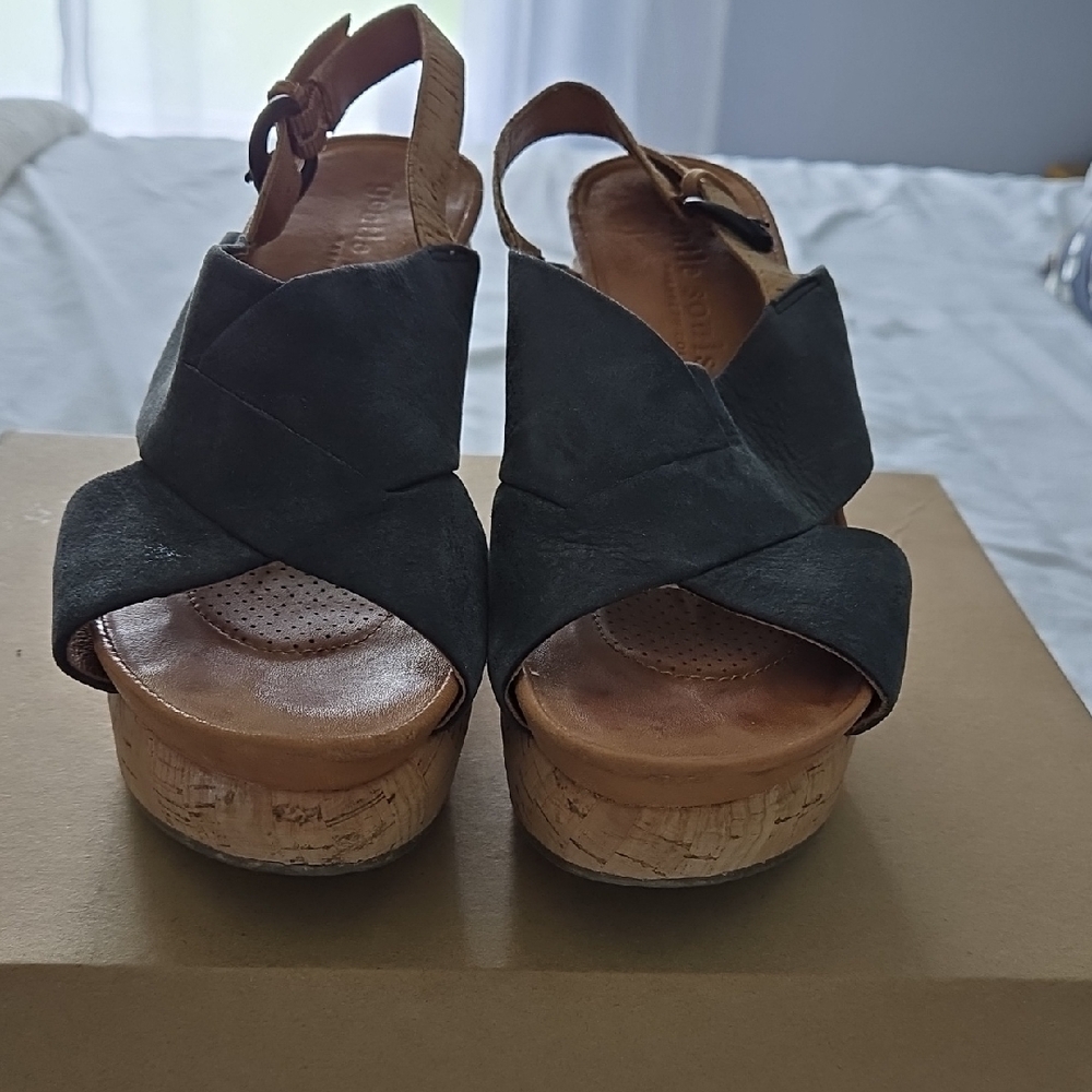 gentle souls Navy Suede Cork Wedge Sandals